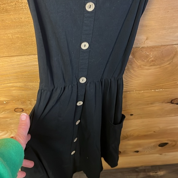 Black Button-Front Dress Womens pockets Midi Adjustable Straps Medium sleeveless - Picture 4 of 12